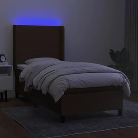Κρεβάτι Boxspring με Στρώμα &amp; LED Σκ.Καφέ 90x190 εκ. Υφασμάτινο - Καφέ