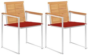 Καρέκλες Κήπου 2 τεμ. από Μασίφ Ξύλο Teak/Ατσάλι με Μαξιλάρια