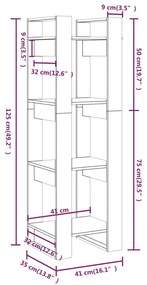 Βιβλιοθήκη/Διαχωριστικό Χώρου Μαύρο 41x35x125 εκ. Μασίφ Πεύκο - Μαύρο