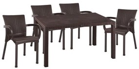 Set 5 pieces Table &amp; Polypropylene chair Rattan Brown color