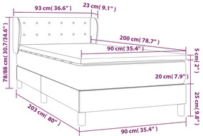 vidaXL Κρεβάτι Boxspring με Στρώμα Μαύρο 90x200 εκ. Υφασμάτινο