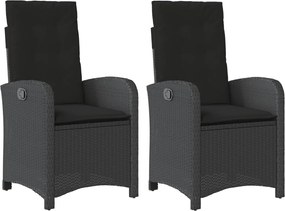 vidaXL Πολυθρόνες Κήπου Ανακλ/νες 2 τεμ. Μαύρες Συνθ. Ρατάν+Μαξιλάρια