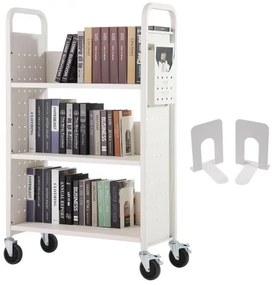 VEVOR Book Cart, 330 lbs Library Cart, 31.1&quot; x 15.2&quot; x 49.2&quot; Rolling Book Cart, Single Sided L-Shaped Flat Shelves with 4-Inch Lockable Wheels for Home Shelves Office and School, Book Truck in White