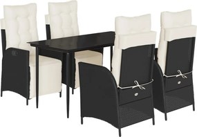 vidaXL Σετ Τραπεζαρίας Κήπου 5 Τεμαχίων Μαύρο Συνθ. Ρατάν με Μαξιλάρια