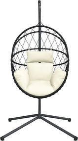 vidaXL Πολυθρόνα Egg Κρεμαστή με Βάση Μπεζ Συνθ. Ρατάν / Ατσάλι