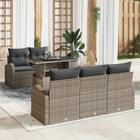 vidaXL Σετ Καναπέ Κήπου με μαξιλάρι 6 pcs Γκρι Πολυ ράταν