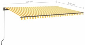 Τέντα Συρόμενη Χειροκίνητη με Στύλους Κίτρινο / Λευκό 5x3 μ. - Κίτρινο