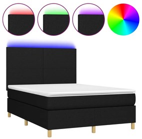 ΚΡΕΒΑΤΙ BOXSPRING ΜΕ ΣΤΡΩΜΑ &amp; LED ΜΑΥΡΟ 140X200 ΕΚ. ΥΦΑΣΜΑΤΙΝΟ 3135279