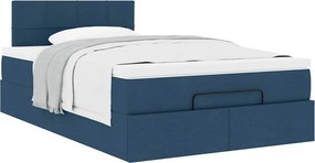 vidaXL Οθωμανικό κρεβάτι με στρώμα μπλε 120x190 cm ύφασμα