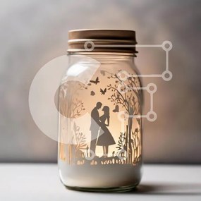 Intra Συλλεκτικό Ξύλινο Παζλ Plywood 4mm - Ρομαντική σιλουέτα σε βάζο Mason με φως κεριού Σε Ξύλινο Κουτί - Διαστάσεις Puzzle: 10x10 cm – 25 κομμάτια