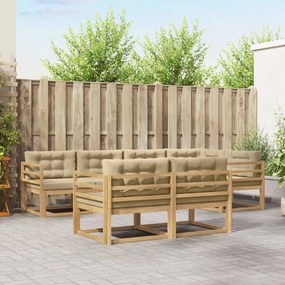 vidaXL Σειρά Καναπέ Εξωτερικού 6 pcs Λευκό και Μπεζ Πολυεστέρας