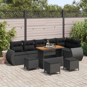 vidaXL Σετ Καναπέ Κήπου με μαξιλάρι 10 pcs Μαύρο Πολυ Ρατάν