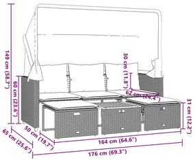 Καναπές Κήπου Τριθέσιος με Σκίαστρο &amp; Σκαμπό Μπεζ Συνθ. Ρατάν - Μπεζ