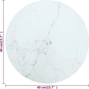 VidaXL Επιφάνεια Τραπεζιού Λευκή Ø40 x 0,8 εκ. Ψημ. Γυαλί Μαρμ. Σχέδιο