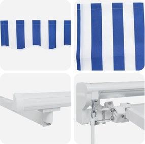 vidaXL Χειροκίνητη Ανακλινόμενη Σκίαση Μπλε και άσπρο 4 x 3 μ