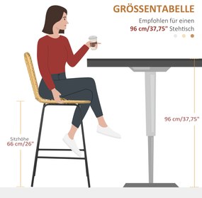 Σετ σκαμπό μπαρ HOMCOM 2 τεμαχίων με πλάτη, σκαμπό μπαρ σε boho σχεδιασμό, PE-Rattan, με υποπόδιο, 42,5 cm x 52 cm x 102 cm, Κίτρινο + Μαύρο