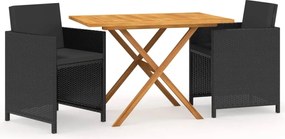 vidaXL Σετ Τραπεζαρίας Κήπου 3 Τεμαχίων Μαύρο με Μαξιλάρια