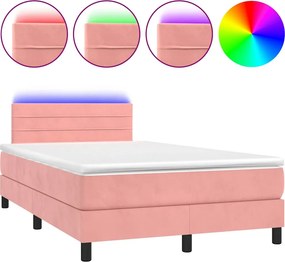 vidaXL Κρεβάτι Boxspring με Στρώμα &amp; LED Ροζ 120x190 εκ. Βελούδινο