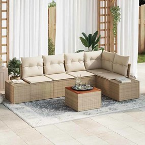vidaXL Σετ Καναπέ Κήπου με μαξιλάρι 6 pcs Μπεζ Πολυ ράταν