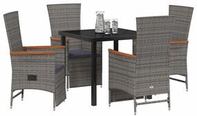 vidaXL Σέτ φαγητού για κήπο με μαξιλάρι 5 pcs Γκρι Πολυ ράταν