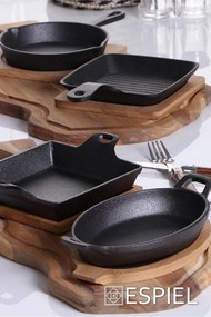 ΣΑΓΑΝΑΚΙ ΟΒΑΛ CAST-IRON ΜΑΥΡΟ 8(22 INCL. HANDLES)X13X5CM  330ML ΜΕ ΒΑΣΗ BAMBOO | Συσκευασία 2 τμχ