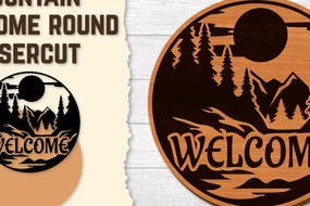 Intra απο ξύλο plywood 3mm-4mm πάχος – Sunset Mountain Welcome Sign Round Laser Δίασταση  40x30 cm INTRAFABR-118569023