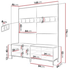 Σετ διαδρόμου Hartford F101, 196x168x46cm, 32 kg, Μαύρο, Ταπισερί, Πλαστικοποιημένη μοριοσανίδα, Τοίχου, Εντοιχισμένη | Epipla1.gr