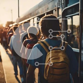 Intra Συλλεκτικό Ξύλινο Παζλ Plywood 4mm - Μαθητές που περιμένουν το λεωφορείο Σε Ξύλινο Κουτί - Διαστάσεις Puzzle: 10x10 cm – 25 κομμάτια