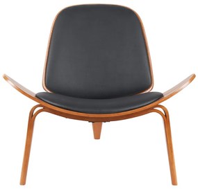 Πολυθρόνα Vilma pakoworld PU μαύρο- plywood καρυδί 90x76.5x74.5εκ