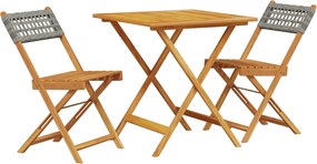vidaXL Σετ Επίπλων Bistro 3 Τεμαχίων Γκρι Ρατάν/Μασίφ Ξύλο