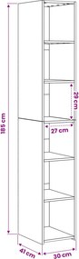 vidaXL Highboard Μαύρη Δρυς 30 x 41 x 185 εκ. Επεξεργασμένο Ξύλο