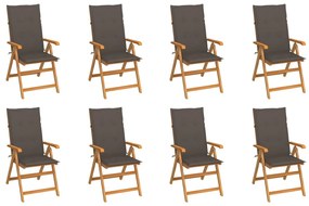 Καρέκλες Κήπου Ανακλινόμενες 8 τεμ. Μασίφ Ξύλο Teak &amp; Μαξιλάρια