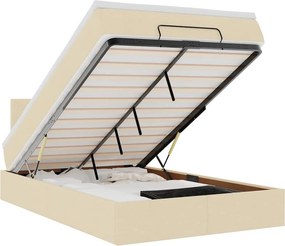 vidaXL Οθωμανικό κρεβάτι με στρώμα &amp; LEDs Cream 120x190cm ύφασμα