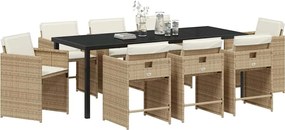 vidaXL Σέτ φαγητού για κήπο 9 pcs Μπεζ συνθετικό ρατάν