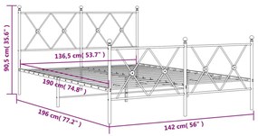 Πλαίσιο Κρεβατιού με Κεφαλάρι&amp;Ποδαρικό Μαύρο 137x190εκ. Μέταλλο - Μαύρο