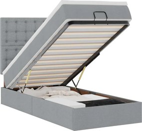 vidaXL Οθωμανικό κρεβάτι με στρώμα &amp; LEDs Ανοιχτό γκρι Ύφασμα