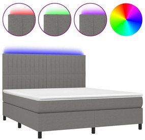 vidaXL Κρεβάτι Boxspring με Στρώμα &amp; LED Σκ.Γκρι 160x200 εκ Υφασμάτινο