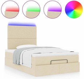 vidaXL Οθωμανικό κρεβάτι με στρώμα &amp; LEDs Cream 120x200cm ύφασμα