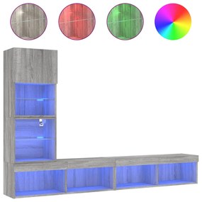vidaXL Έπιπλα Τοίχου Τηλεόρασης 4 τεμ. LED Γκρι Sonoma από Επεξ. Ξύλο