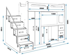 Κουκέτα Steps Plus  White + Grey  80×200cm (Δώρο το Στρώμα)