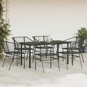 vidaXL Σετ Τραπεζαρίας Κήπου 7 Τεμαχίων Μαύρο Συνθετικό Ρατάν/Γυαλί