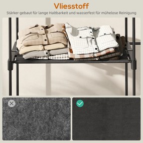 Φορητό ράφι ρούχων, μεταλλικός σκελετός, υφασμάτινα ράφια, πολύς χώρος, μαύρο