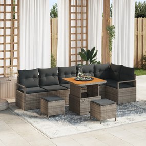 vidaXL Σετ Καναπέ Κήπου με μαξιλάρι 9 pcs Γκρι Πολυ ράταν