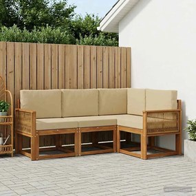 vidaXL Σειρά Καναπέ Εξωτερικού 4 pcs Φυσικό και Μπεζ Πολυεστέρας