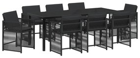 vidaXL Σετ τραπεζαρίας 9 τμχ κήπου με μαξιλάρες μαύρο PE ρατάν
