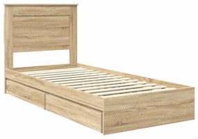 vidaXL Κρεβάτι Αποθήκης Δρύς Sonoma 75 x 190 cm Επεξεργασμένο ξύλο