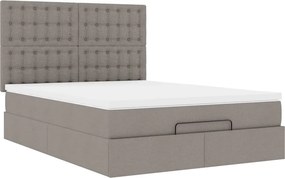 vidaXL Οθωμανικό κρεβάτι με στρώμα &amp; LEDs τεφρόχρουν χρώμα Ύφασμα