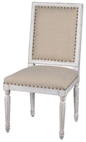 Καρέκλα λευκή πατίνα- μπέζ ύφασμα - Ύφασμα - AV43281