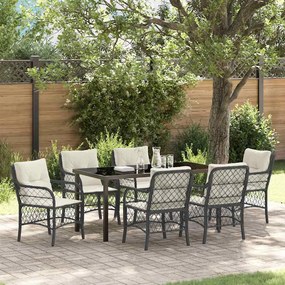 vidaXL Σέτ φαγητού για κήπο με μαξιλάρι 7 pcs Μαύρο Πολυ ράταν