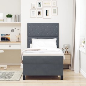 vidaXL Κρεβάτι Box Spring με Στρώμα Σκούρο Γκρι 90x200 εκ. Βελούδο